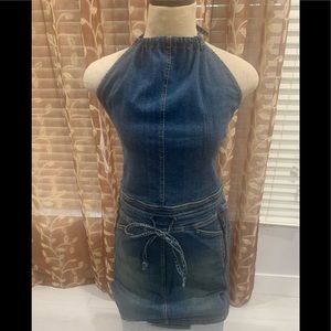 Denim halter dress - vintage look adjustable neck tie. New w/o tag